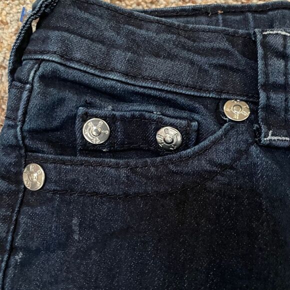 True Religion Kids Geno Relaxed Slim Jeans 5 Yellow Stitch Dark Wash - Picture 10 of 12